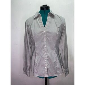 Express The Essential Shirt Womens Black White Micro Dot Corporate Button Up M